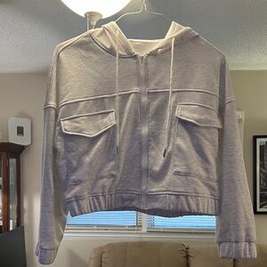 SHEIN Light Gray Zip-Up Crop Hoodie